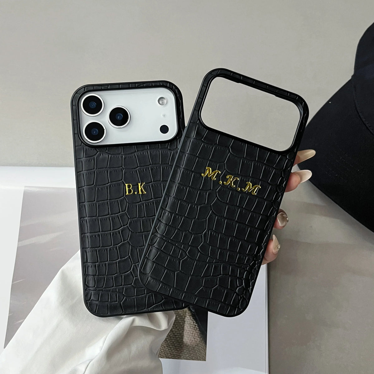 Luxury Custom Name Classic Crocodile Pattern Faux Leather Case for iPhone 17 16 15 14 13 12 11 Pro Max 17 Air Hot Foil Stamping