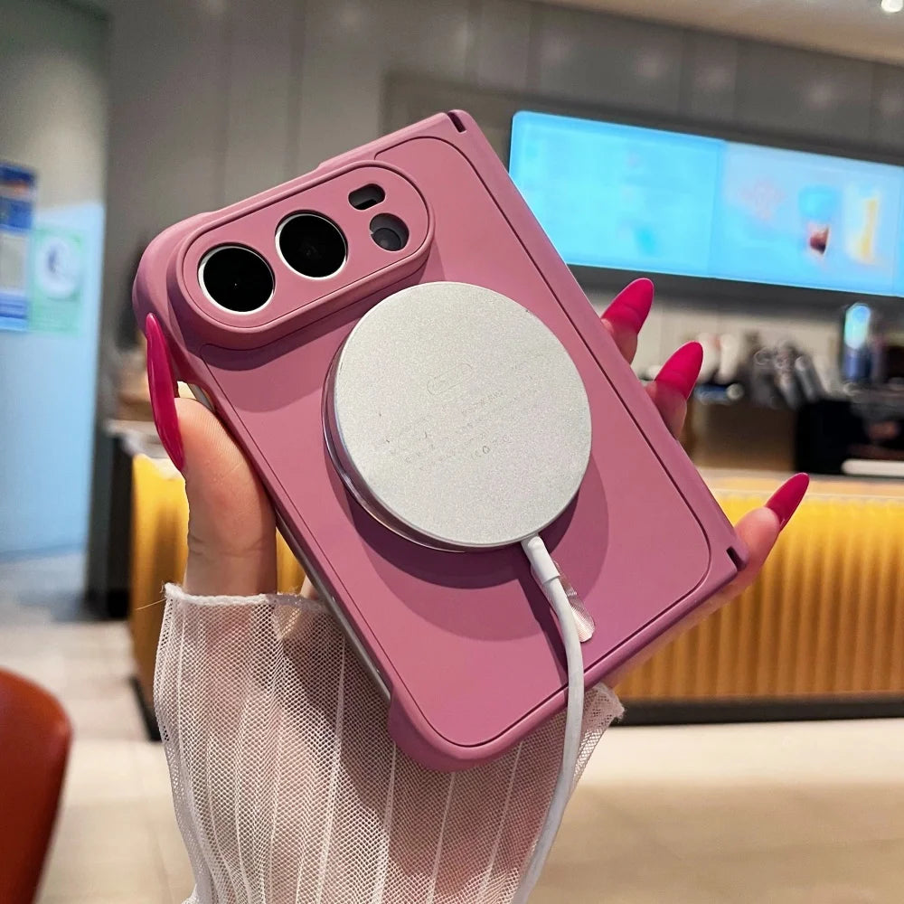 Luxury Matte For Magsafe Magnetic Wireless Charge Phone Case For iPhone Duo Solid Color Hinge Protection Shockproof Bumper Cover