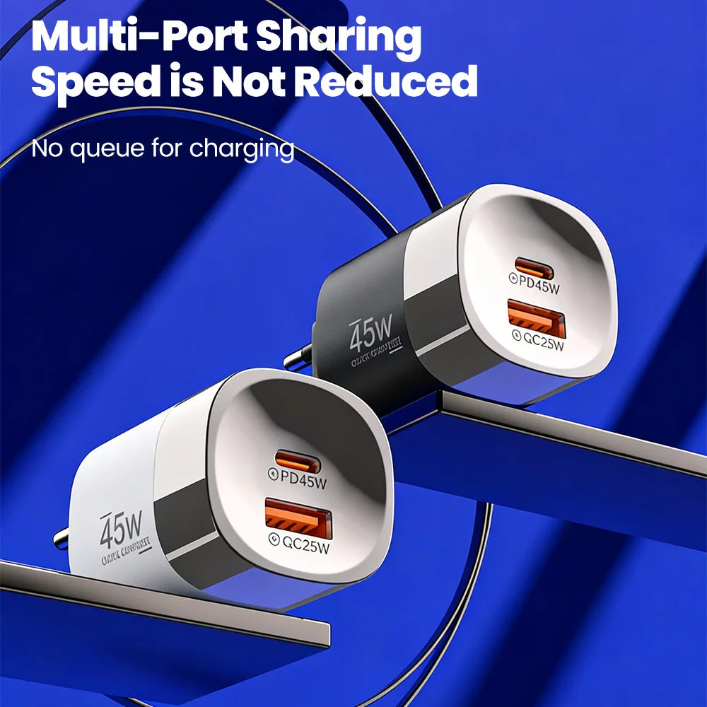 Elough 45W USB Type C Phone Charger Super Fast Charge 2 Port Wall Charger USB PD Adapter For iPhone Realme Huawei USB C cargador