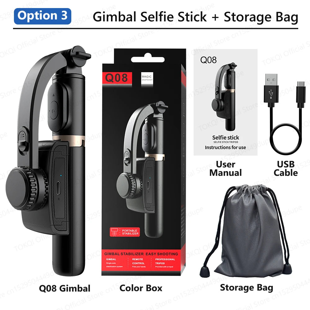 Q08 Handheld Gimbal Stabilizer Portable Selfie Stick with Bluetooth Remote for Samsung Xiaomi Smartphone iPhone Shooting Vlog