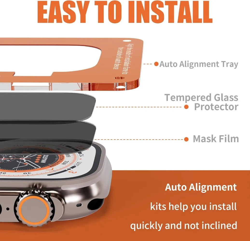 1-5PCS Privacy Tempered Glass Screen Protector with Auto-alignment Installation Frame for Apple Watch Ultra 4 3 2 1 49mm HD Film