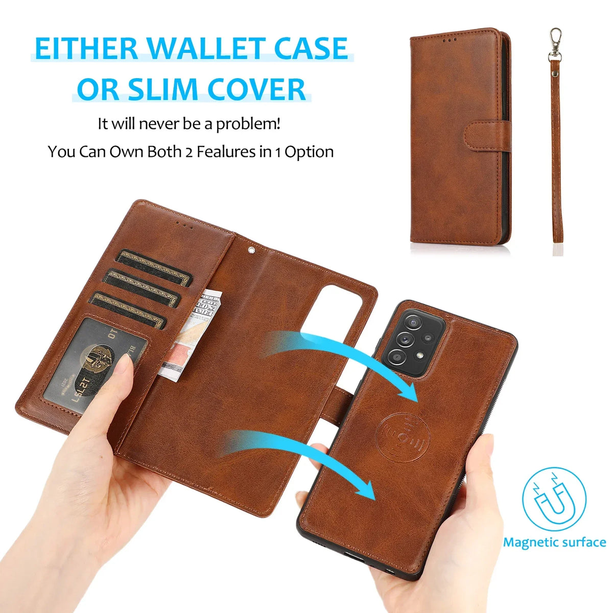 2 IN 1 Detachable Leather Card Slot Magnetic Wallet Case For Samsung Galaxy A54 A15 S23 S24 S25 Ultra S22 S21 FE A16 A55 Cover