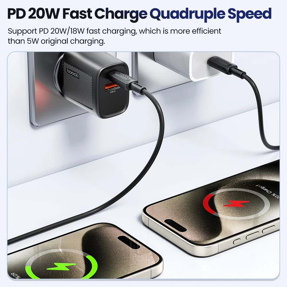 Toocki 20W USB C Wall Charger Power Delivery + QC3.0 USB A Double Port Fast Type C Charging for For iPhone 17 16 15 Pro Xiaomi