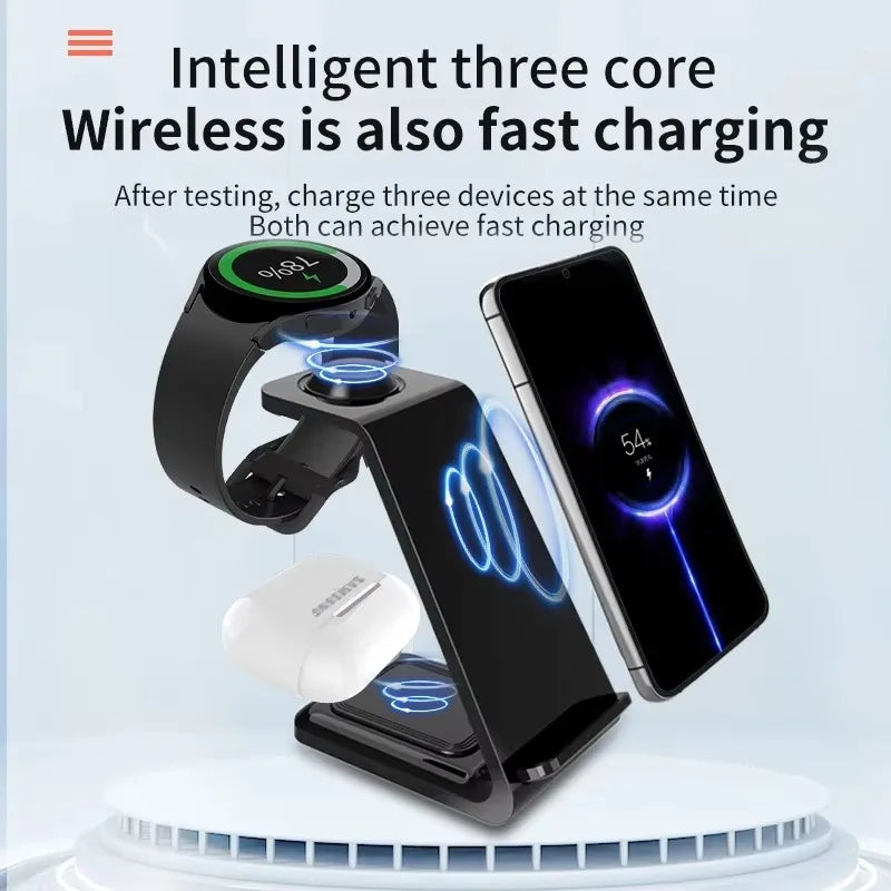 Fast Wireless Charger Stand For iPhone 17 16 15 14 Samsung S24 S23 Apple Watch 8/7 Samsung Galaxy 6/5 3 In 1 Charging Station