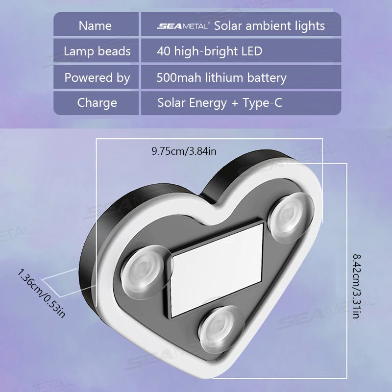 SEAMETAL Universal Car Solar Heart-shaped Light Car Window LED Peach Heart Atmosphere Lamp for Car Exterior Interior Decoration