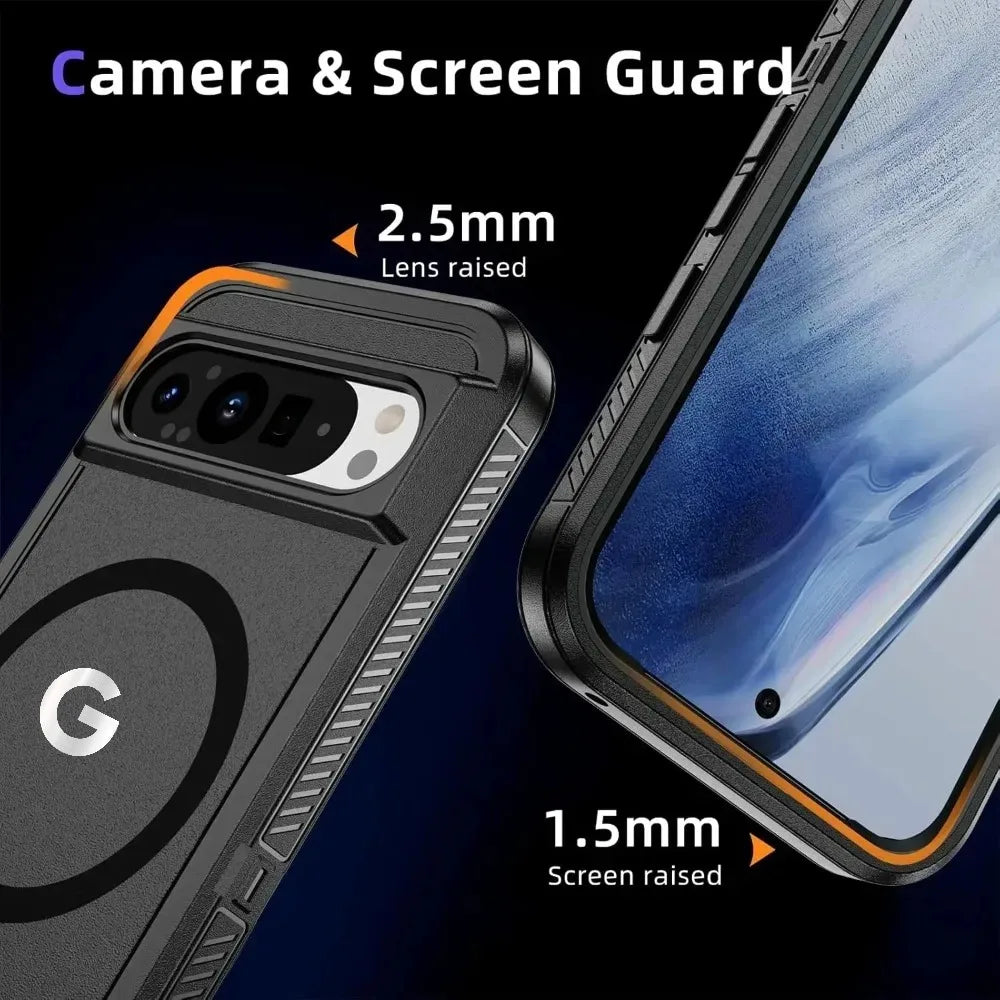 Heavy Armor Magnetic Wireless Charging Rugged Case For Google Pixel 10 9 Pro XL 8 A Pro PC+TPU Enhanced Shockproof Buffer Cover