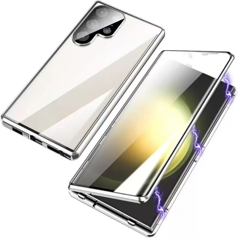 Double Sided Magnetic Glass Case For Samsung Galaxy S26 S25 S23 S24 FE S22 S21 Ultra Plus Camera Protection Full Cover Snap Lock
