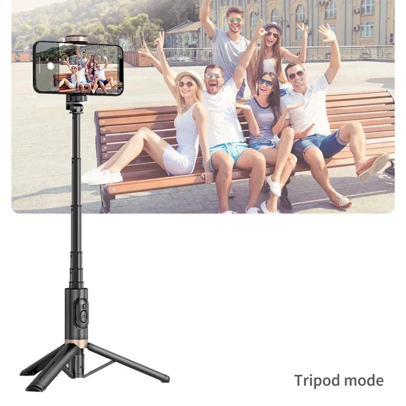 Foldable Bluetooth Selfie Stick Wireless Tripod with Shutter Monopod for iPhone 15 14 Samsung S24 S23 Live Photography Video
