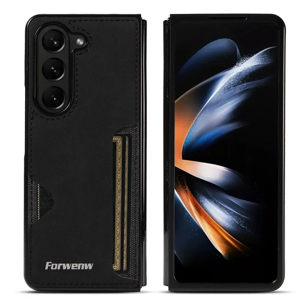 Luxury PU Leather + PC Hold Case for Samsung Galaxy Z Fold 8 Ultra 7 6 5 4 3 Fold7 Fold6 Fold8 Card Slot Phone Cover Etui Coque