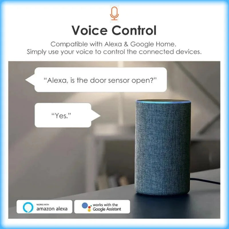 Tuya Door and Window Magnetic Smart Sensor with Zigbee and Wi-Fi connectivity, compatible with Alexa and Google Home