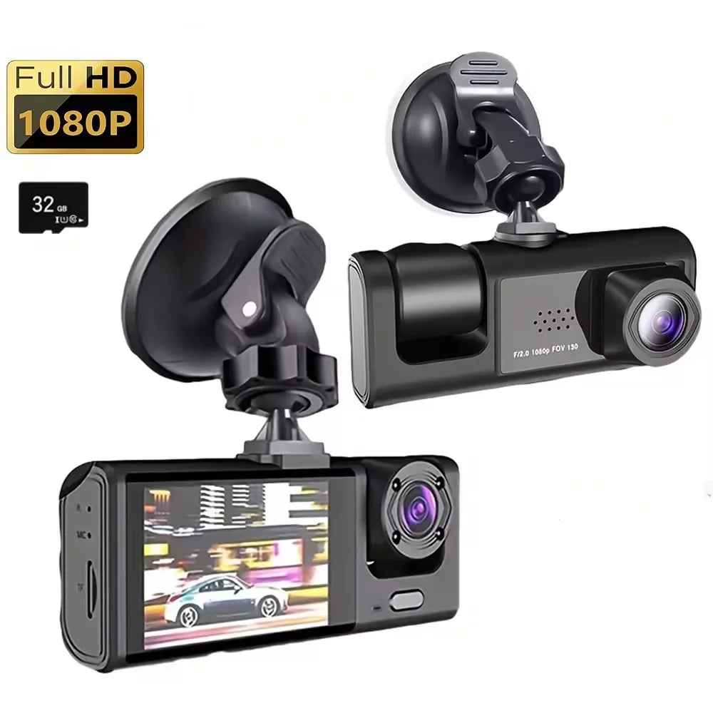 Dash Cam W/ IR Night Vision Loop Recording & 2" IPS Screen 1080P 3 Camera , DVR recorder, video recorder, Vehicle DVR