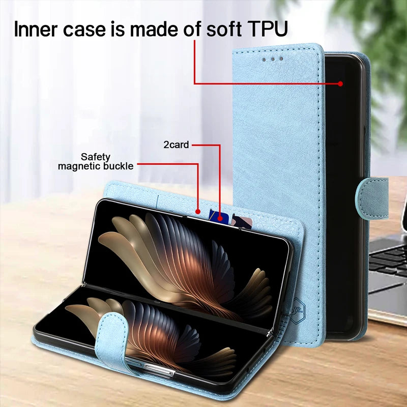Wallet Phone Case For Samsung Galaxy Z Fold7 Card Holder Stand Shockproof Cloudy PU Leather Cover For Z Fold 6 5 3 4 Funda
