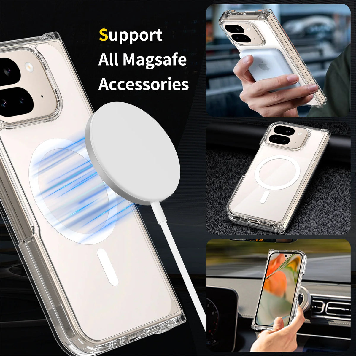 For Google Pixel 10 Pro Fold Case Luxury Clear Acrylic Magnetic Magsafe Folding Cover for Pixel 10 Pro Fold Wireless Charging