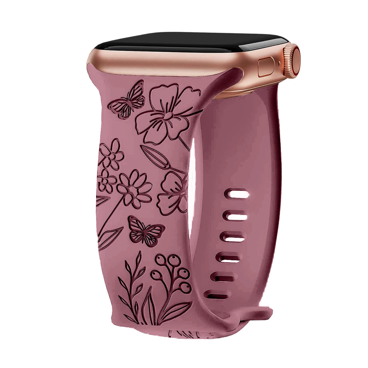 Floral Engraved Strap For Apple Watch Band 41mm 44mm 40mm 49mm 46mm 45 38 42 silicone bracelet iwatch series se 7 8 9 ultra 2 10