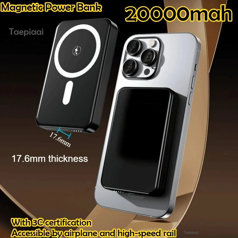 Taepiaa Qi2 Magnetic Power Bank 20000mah 20W Wireless Charging 22.5W Wired Charge Qi2-Certified for IPhone 16 15 14 13 Pro Max