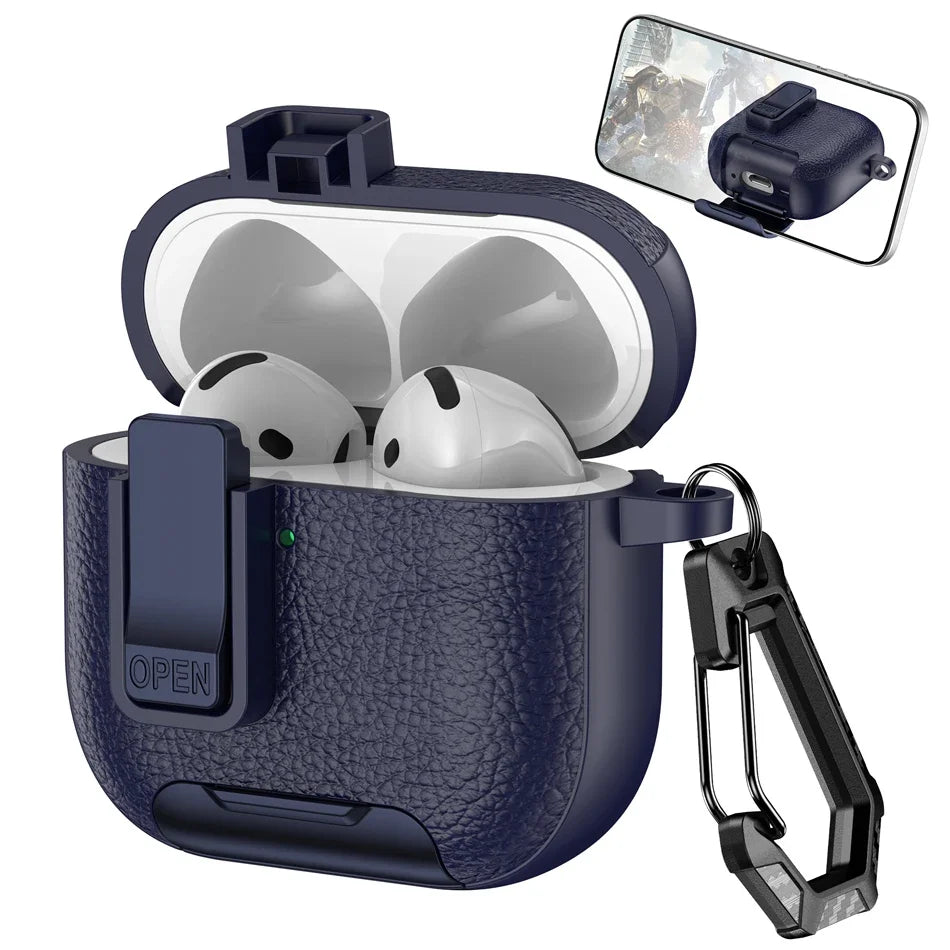with Carabiner Lock Phone Stand Protective Case for Airpods 4 3 2 1 Pro Cover Cases Shockproof Sleeve for Airpods Pro 1 2 3 4th