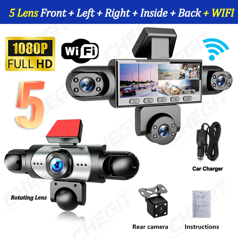 New 5Channel 360 Degree Car Dvr 1080P Video Recorder WiFi APP Dashcam 24h Parking Monitor Rear View Camera Car Recorder
