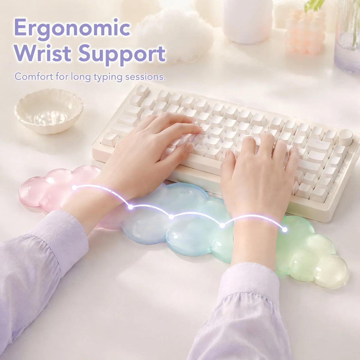 Cute Cloud Ergonomic Wrist Rest Silicone TPU Keyboard Mouse Pad Pressure Relief Comfort for Office Gaming Laptop Desktop Gift