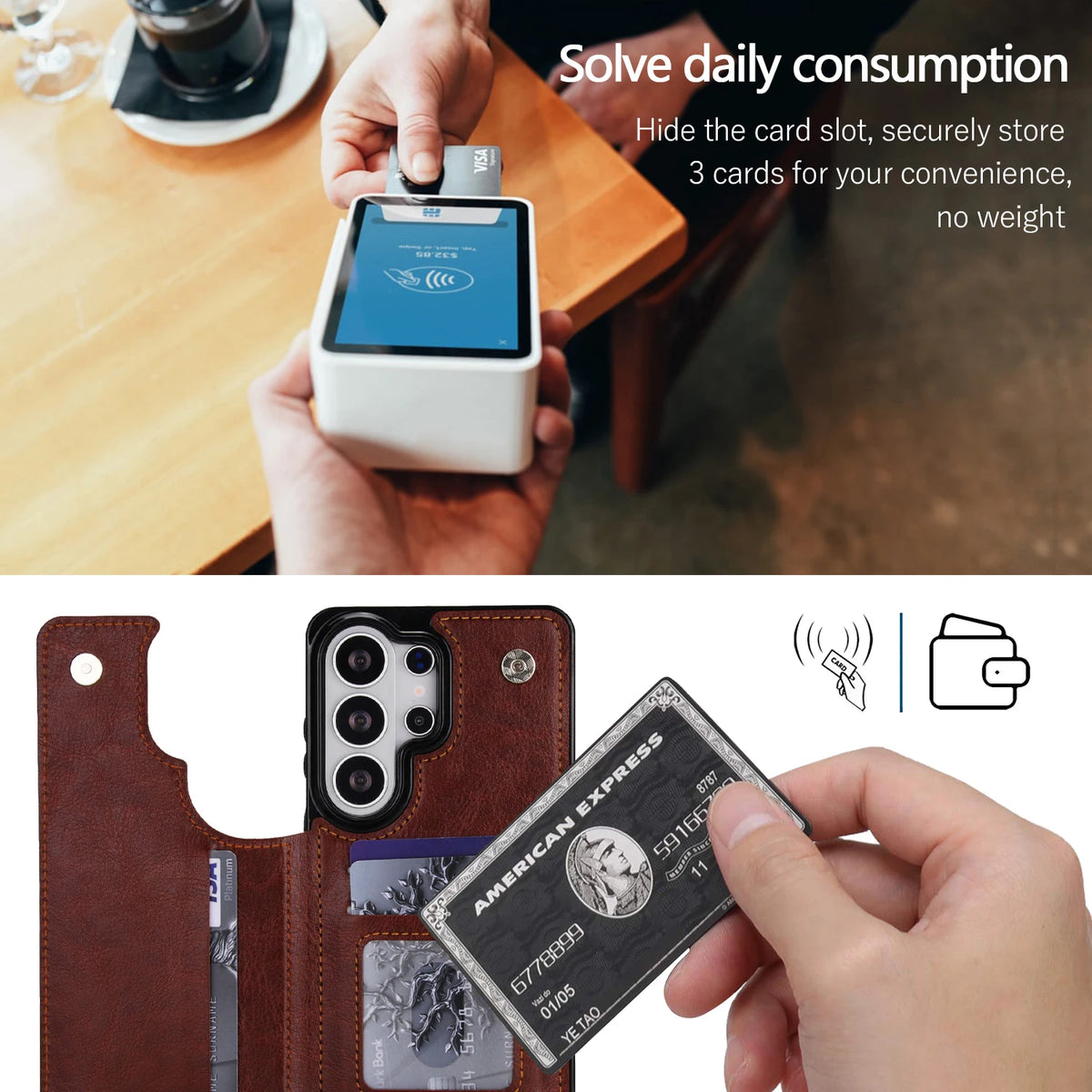 Wallet Double Button Flip Leather Case For Samsung Galaxy S26 Ultra S25 Edge S24 FE S23 A15 A16 A17 A26 A35 A36 A53 A54 A55 A56