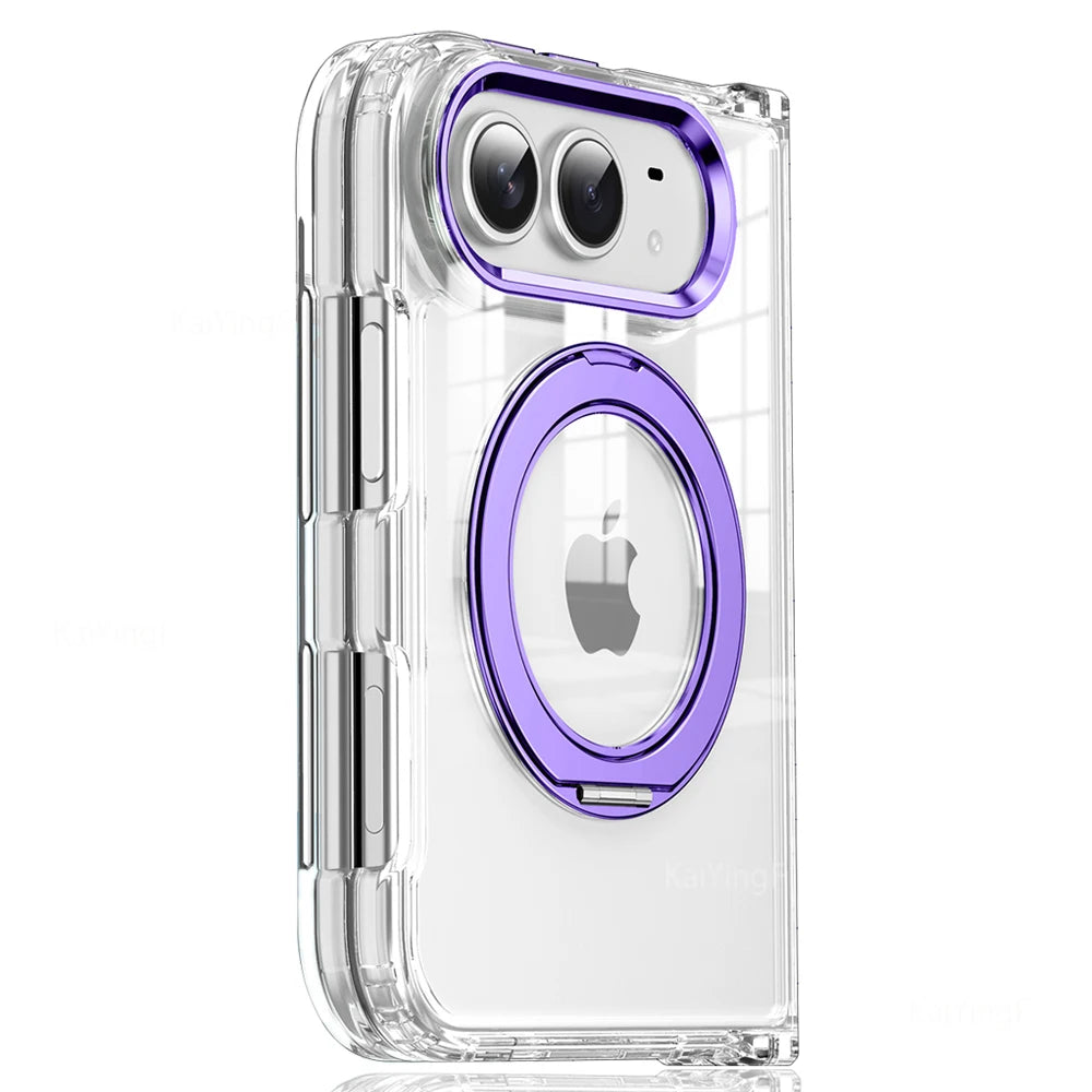 Luxury For Magsafe Phone Case For iPhone Duo 18 Fold With Rotating Magnetic Holder Transparent Case Acrylic Cover