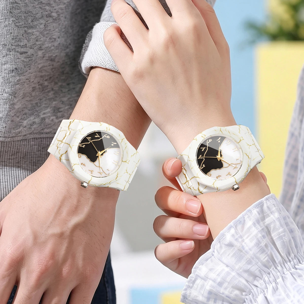 Fashio Marble Texture Women Watch Casual Arabic Dial Plastic Band Men Quartz Watch Clock Gift Relogio Feminino(Without Box)