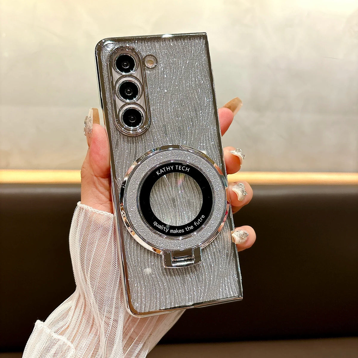 Ring Electroplate Sparkling Phone Case for Samsung Galaxy Z Fold 7 6 5 4 3 Fold6 Fold5 Fold4 Fold7 Magnetic Shockproof Cover
