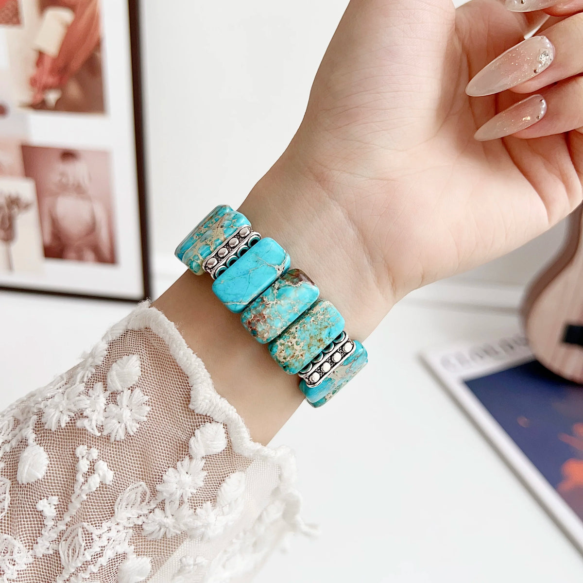 Elastic Force Stone Bracelet for Apple Watch Band for Women Series Ultra 10/9/8/7/6/ 40mm 41mm 42mm 44mm 45mm 46mm 49mm Strap