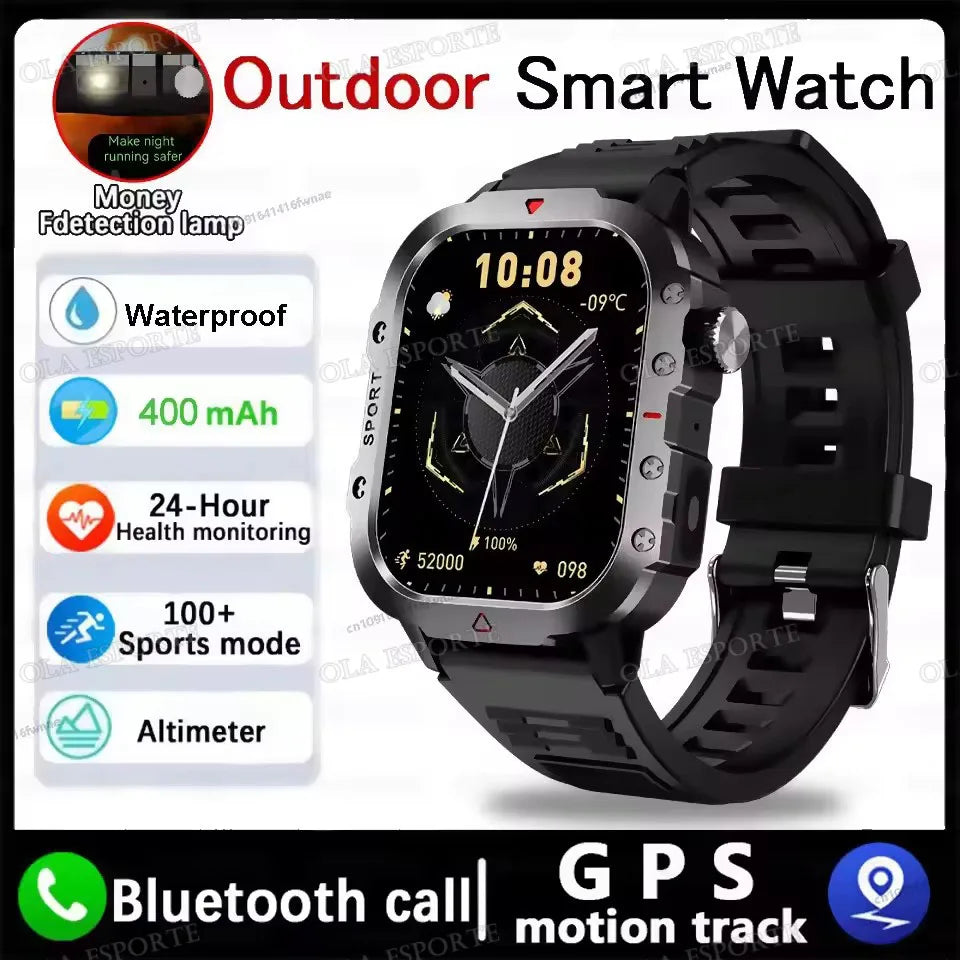 1400mAh Big Battery Smart Watch Men Outdoor GPS Flashlight 10ATM Waterproof Bluetooth Call AMOLED HD Sports Smartwatch PK HT30