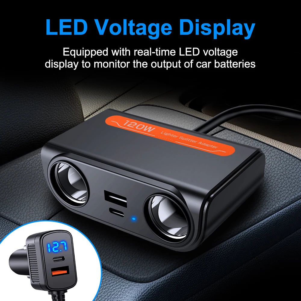 7 in 1 USB Type C Socket 120W Car Cigarette Lighter Splitter 12V 24V Fast Charger Phone Power Adapter for Car DVR GPS Dashcam