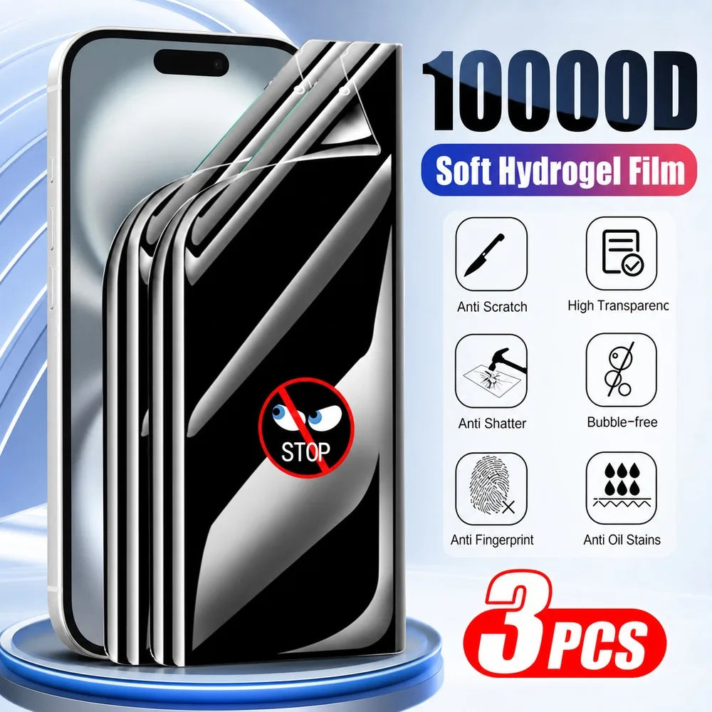 3PCS Privacy Hydrogel Film For iPhone 15 15 Plus 16 16e 17 18 Anti Spy Screen Protector For iPhone 15 Pro 16 Pro 17 Pro 18 Pro
