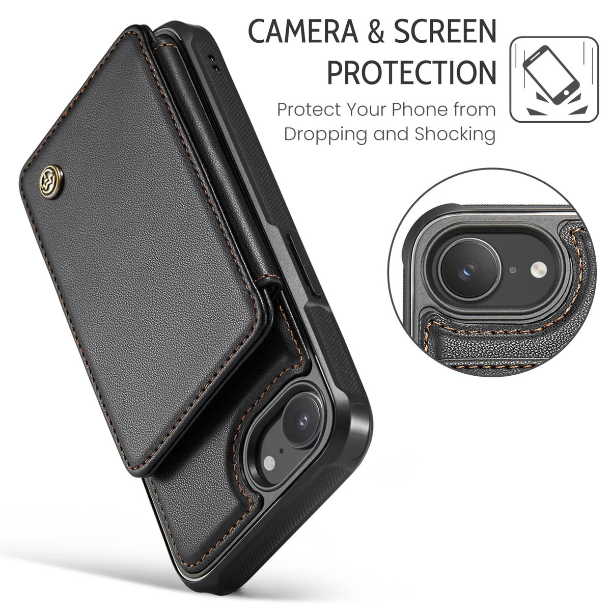 For iPhone 17e/16e Case with Card Holder Wallet Case with RFID Blocking, Durable Leather Kickstand Magnetic Clasp Shockproof
