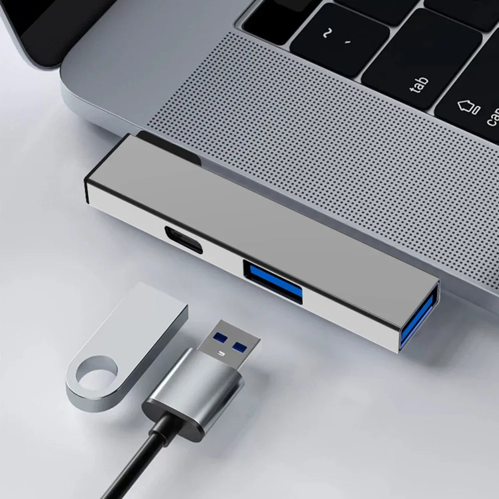 4 in 1 Compactly Aluminum USB C Hub USB3.0 Hub Type C to Type C and Double USB Port Hub for Versatile Devices Connectivity