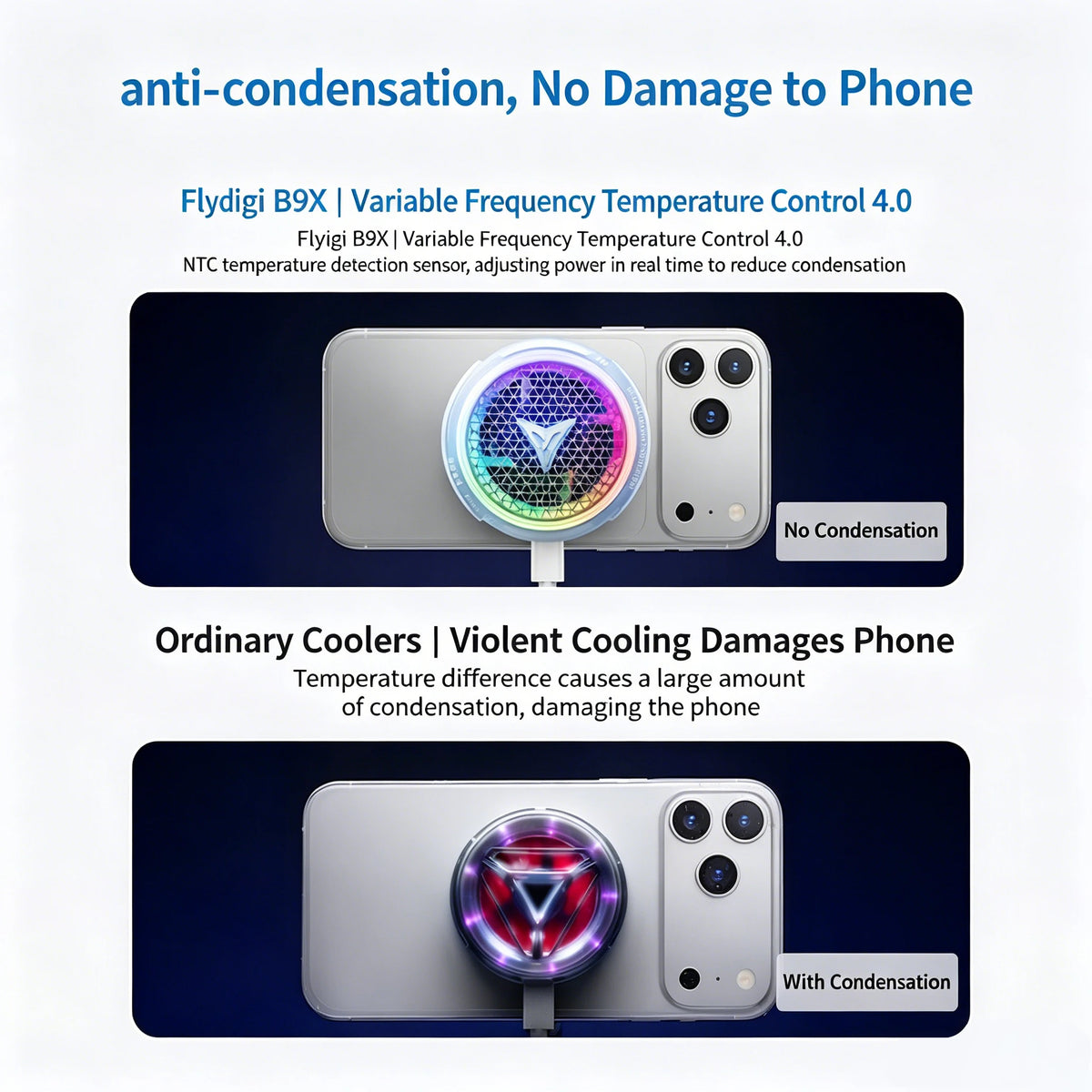 New Flydigi B9X Phone Cooler Frequency Conversion Heat Dissipation Magnetic Radiator RGB Light For Xiaomi Iphone Android