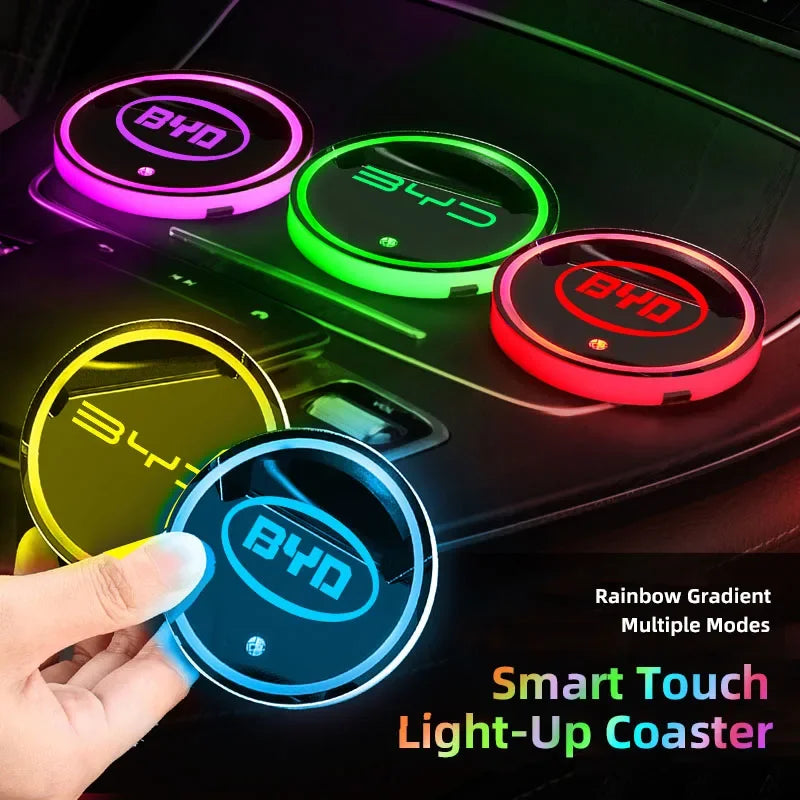 7 Color LED Car Cup Holder Light Coaster for BYD Atto 3 Yuan Plus Song Qin Han Tang Interior Ambient Light