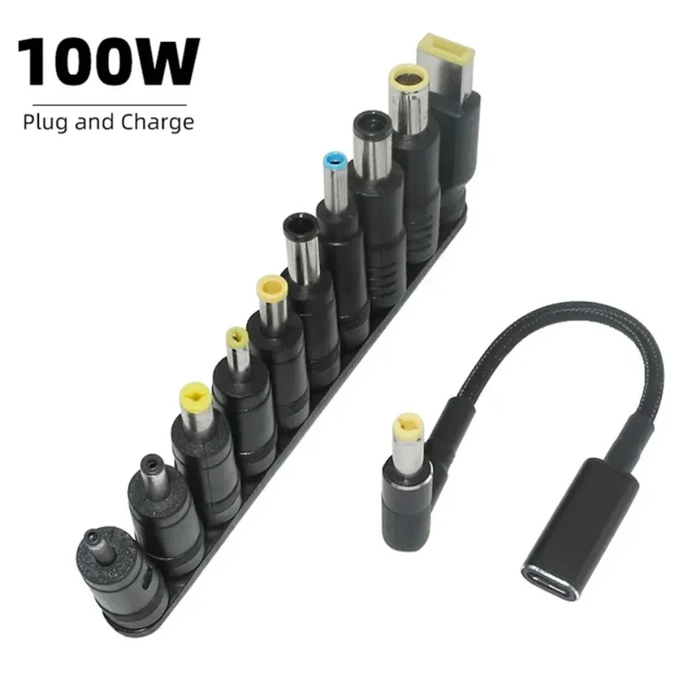 100W USB C to DC Power Adapter Kit 10 Tips Universal Laptop Charger Converter For Lenovo HP Dell Asus Acer Samsung Notebook Home