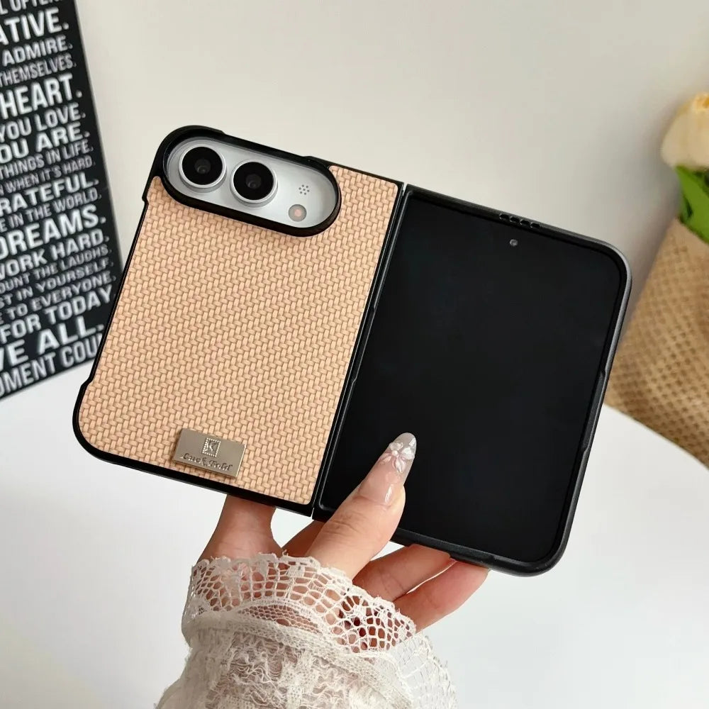For iPhone Duo Fold Phone Case Crossbody Lanyard Solid Color Woven Case Shockproof Anti Scratch for iPhone Duo Protective Cover