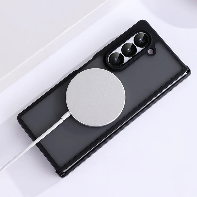 For Samsung Galaxy Z Fold 4 5 6 7 8 Ultra For Magsafe Case Transparent Hinge Folding Shockproof Magnetic Wireless Charging Cover