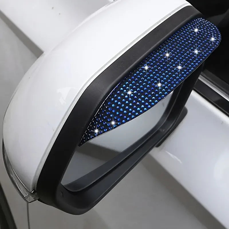2pcs Glittering Rhinestone Car Rearview Mirror Rain Eyebrow Reversing Mirror Rainproof Artificial Diamond Rain Cover Anti