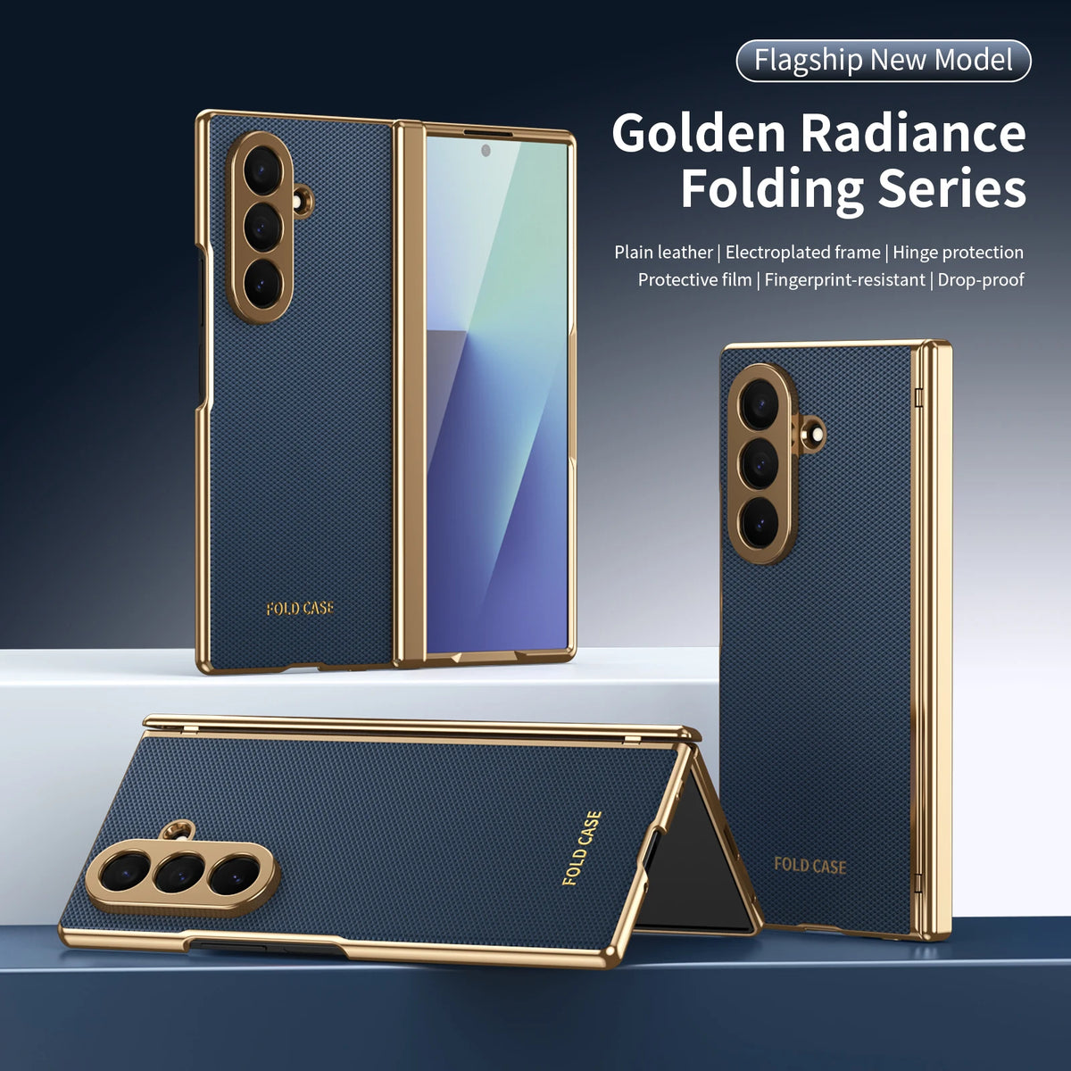 For Samsung Galaxy Z Fold 7 6 5 4 3 Electroplated Diamond Pattern Plain Leather Hinge Lens Protective Tempered Film Front Film P