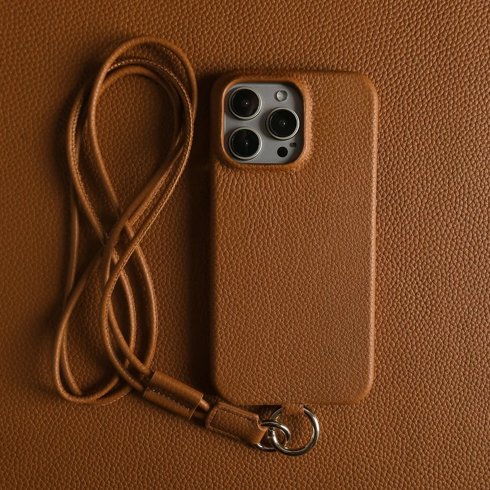 Luxury Cowhide Genuine Leather Case For iPhone 16 Pro Max 15Pro 11 13 12pro 14Pro 14 Strap Crossbody Lanyard Phone Cover Coque