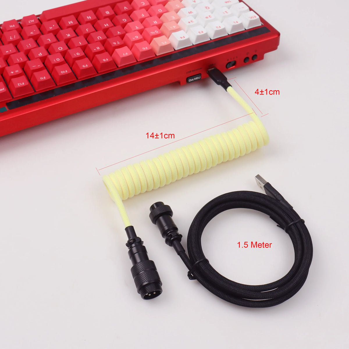 LANO USB A to Type C for Mechanical Gaming Keyboard Double Sleeved Wire with GX16 Detachable Aviator Coiled Power Cable