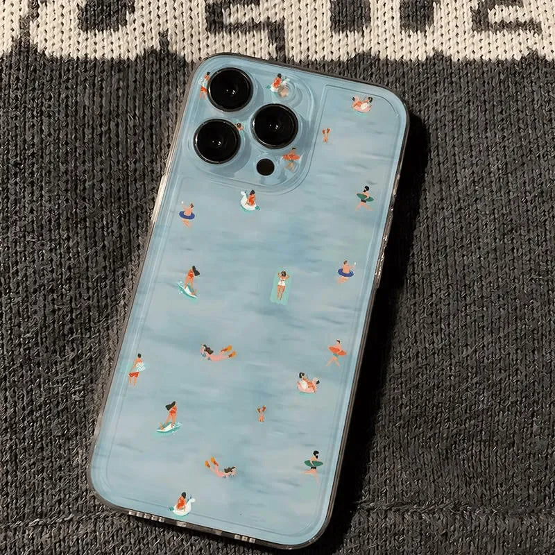 INS Summer Refreshing Creative Blue Pool Cool Trend Phone Case For iPhone 16 E 15 14 13 12 11 Pro XR XS Max 7 8 Plus Y2K Cover 