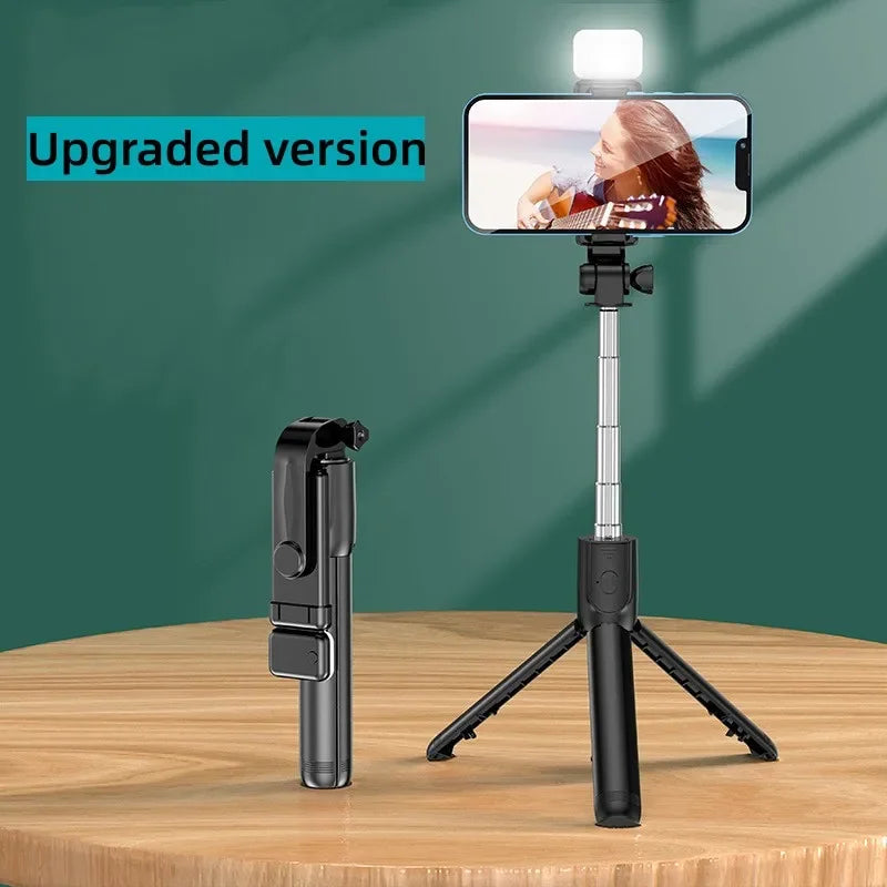 Selfie Stick Tripod Stand with Wireless Bluetooth Remote Extendable Stainless Steel Rod for iPhone Mobile Phones Live Streaming