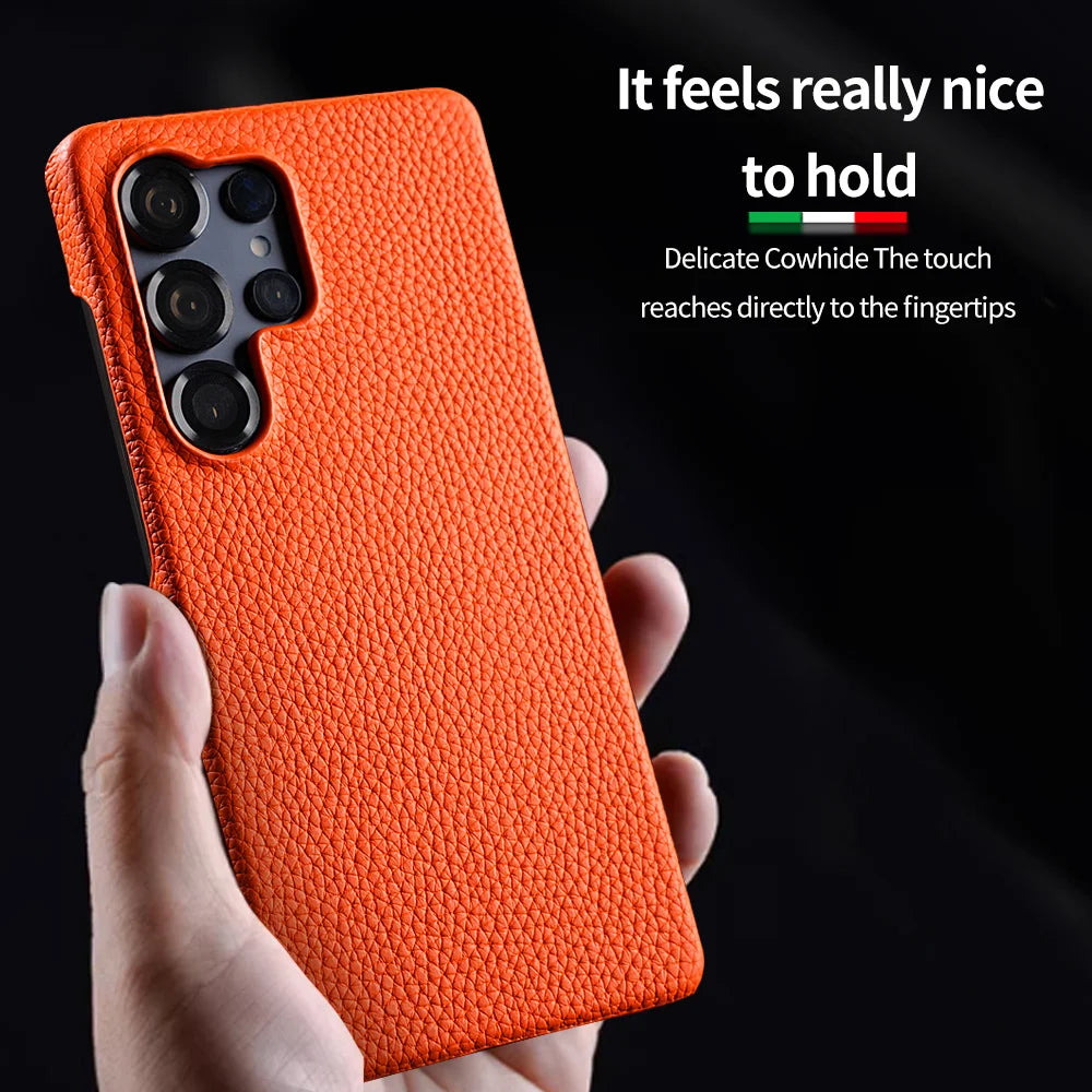 for Magsafe Case for Samsung Galaxy S26 S25 Ultra S24 Plus Natural Cowhide Lychee Leather Magnetic Protector Luxury Phone Cover
