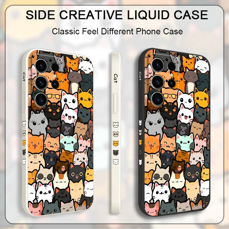 Cute Cat Drawing Phone Case For Samsung Galaxy S25 S24 S23 S22 S21 S20 Ultra FE S10 S10E Plus Note 20 Ultra Silicone Cover
