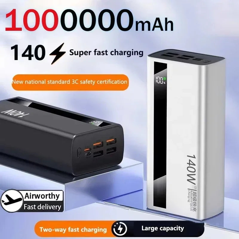 Lenovo CCC 500000mAh 140W Powerbank Super Fast Charging Portable Battery Charger Ultra Capacity LED Digital Display 2027NEW