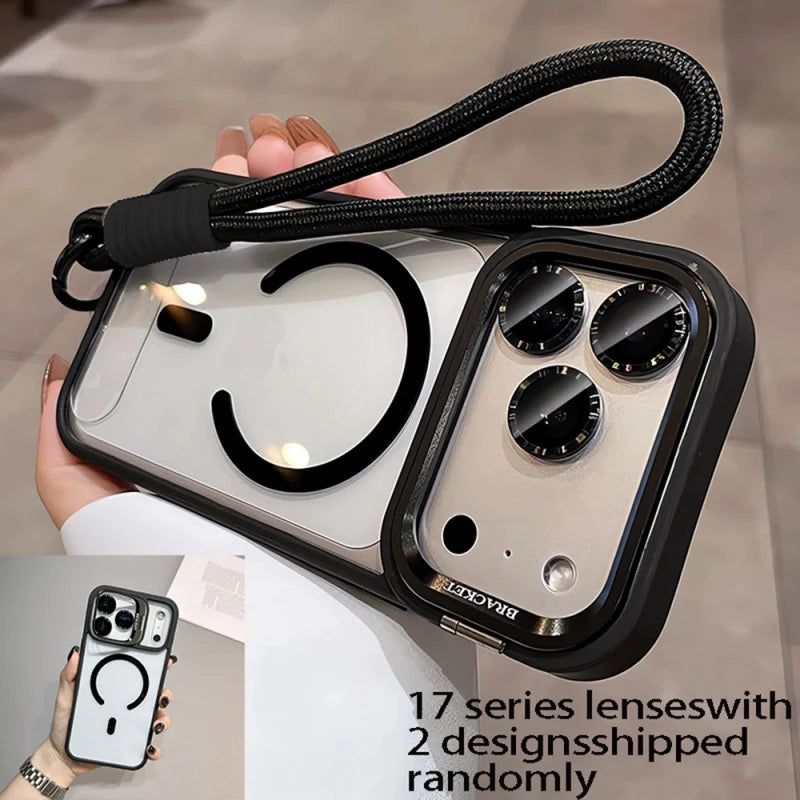 Luxury Orange Lanyard Magnetic Wireless Charging Metal Lens Holder Phone Case,CompatibleiPhone 17 Pro Max Air 16 15 14 13 12 Pro