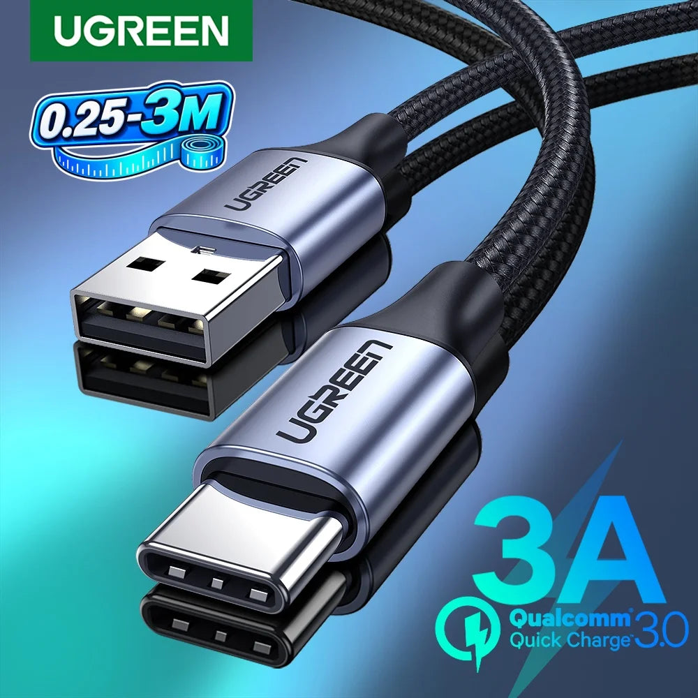 UGREEN 3A USB Type C Cable for iPhone 17 16 Xiaomi Poco Samsung USB-C Charging Wire USB2.0 Data Cord Carplay 0.25/0.5/1/1.5/2/3M
