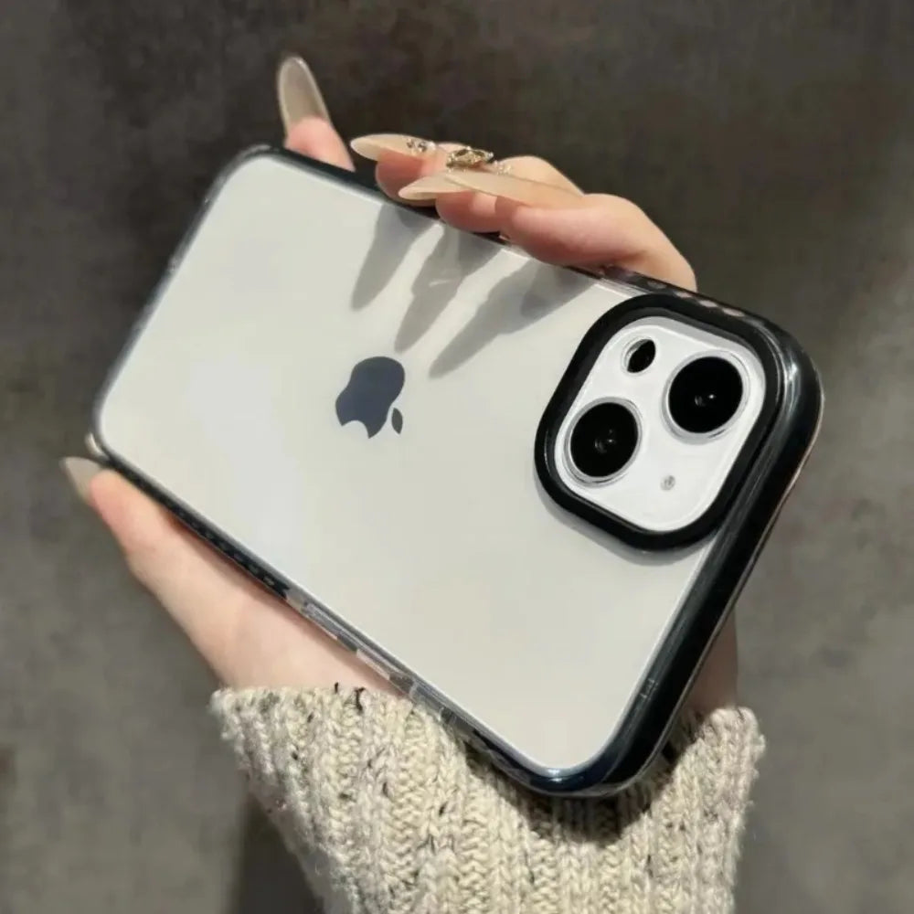 Luxury Transparent Airbag Phone Case For iPhone 18 Pro 17 16 15 14 13 12 11 Pro Max Plus Contrasting Bumper Shockproof TPU Cover