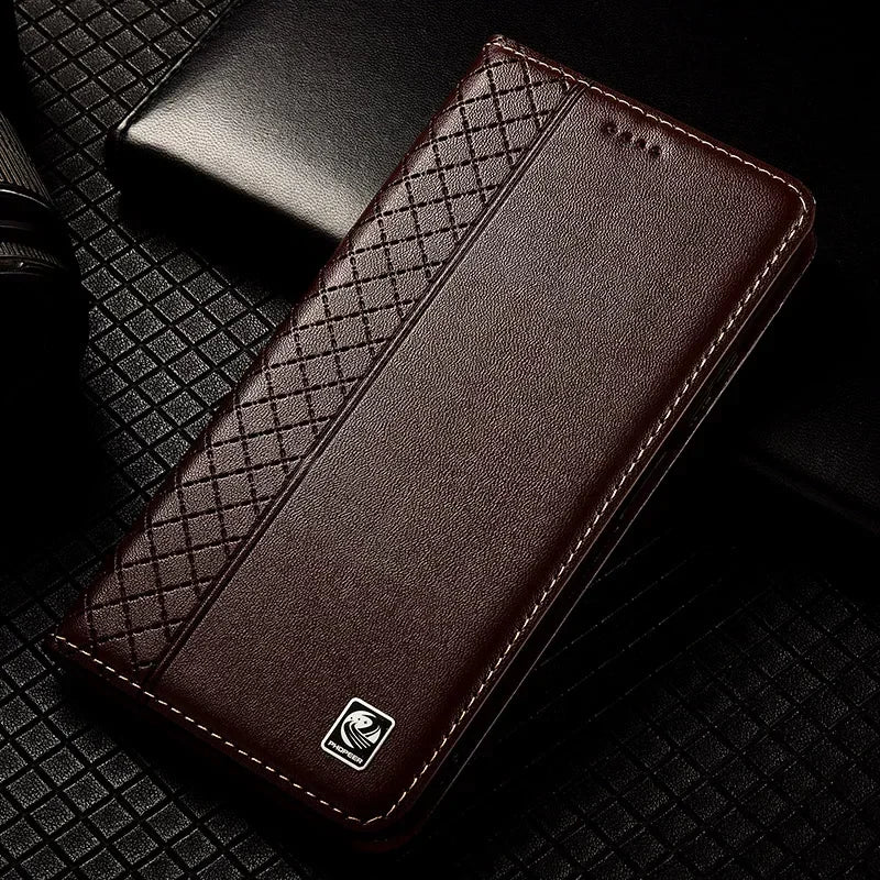 Flip Case For APPLE iPhone 17 17Pro Air Pro Max Genuine Leather Magnetic Cover Luxury Cowhide Grid Pattern Wallet Cases Covers